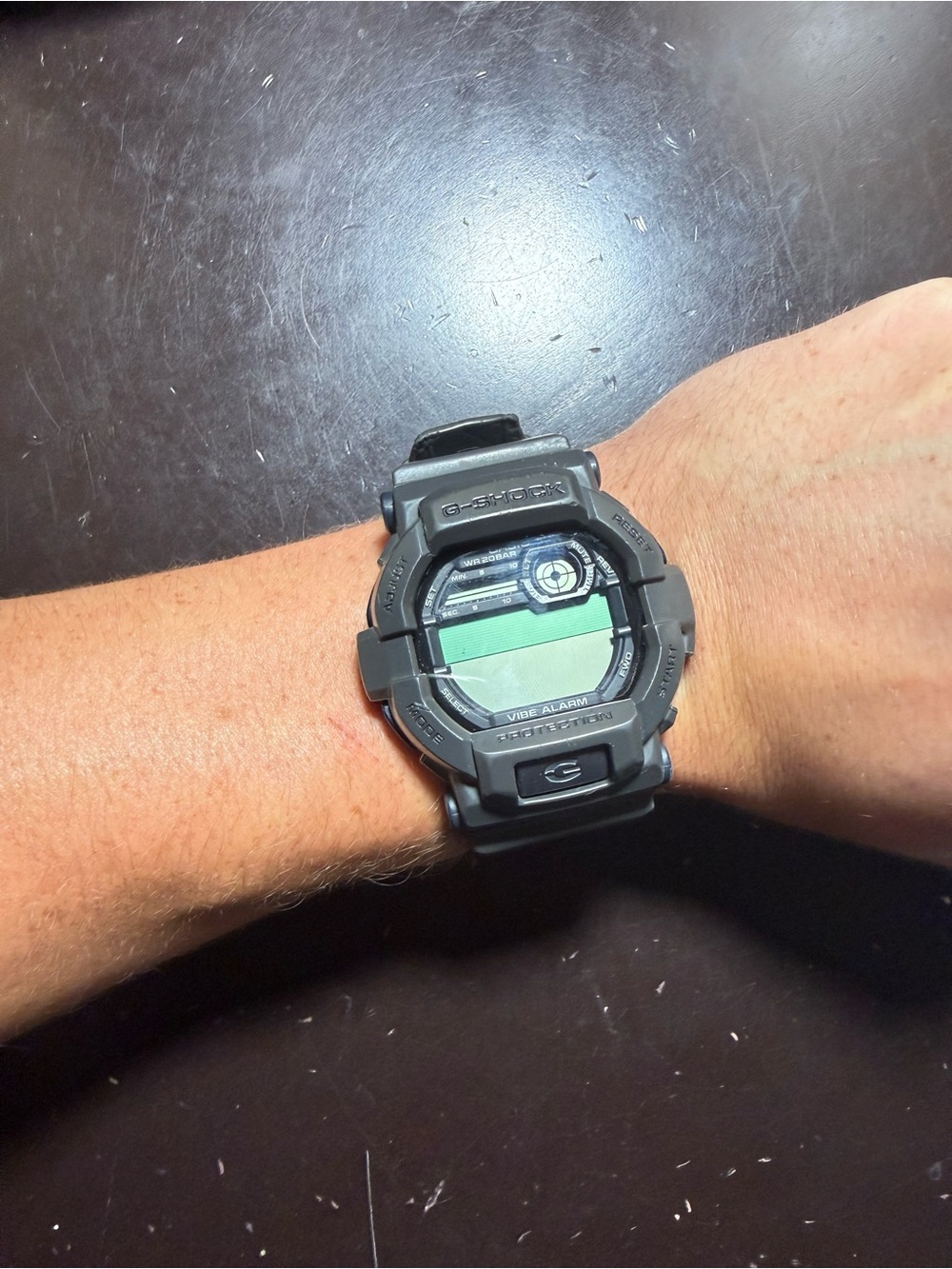 Casio G-Shock Black Digital Wristwatch with Green Display